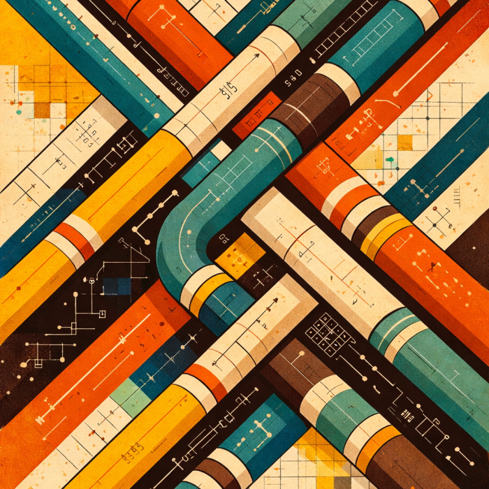 Abstract painting of overlapping pipes